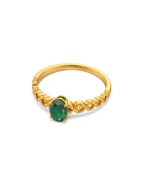 Buy Elegant Slim Single Stone Emerald 5 Metal Impon 1 Gram Gold Ring for  Female