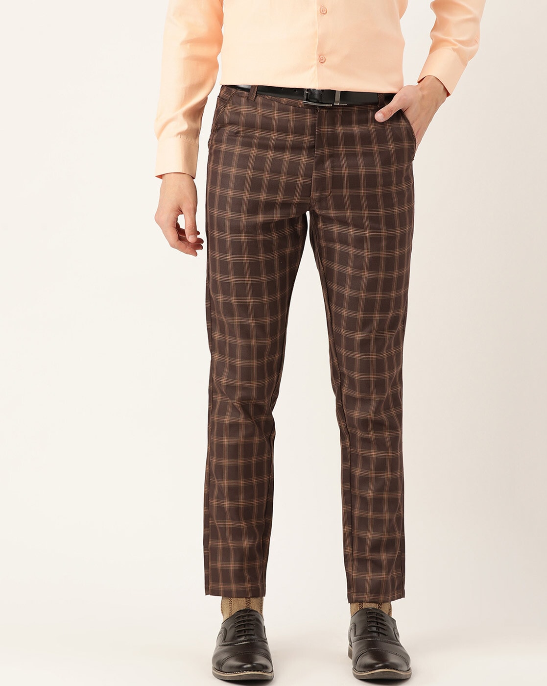 Buy Men Brown Slim Fit Check Casual Trousers Online  741553  Allen Solly