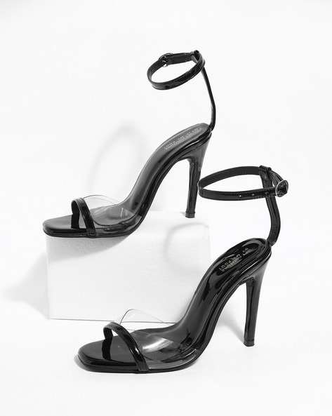 Clear black strappy outlet heels