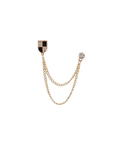 MAHI Gold Plated Embellished Shield Brooch Lapel Pin with Crystal