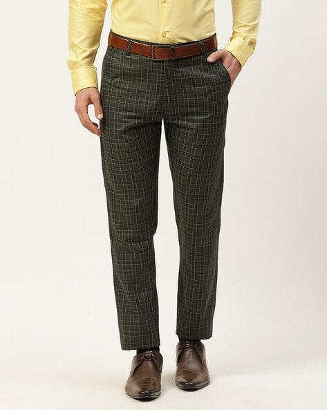 The &34;Ewen&34; Green & Orange Large Check Wool Trouser