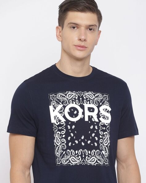 Buy Michael Kors Bandana Crew-Neck T-shirt with Logo Print | Navy Color Men  | AJIO LUXE