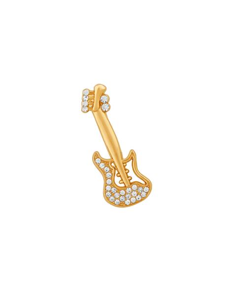MAHI Gold-Plated Guitar Brooch with Crystal Stones