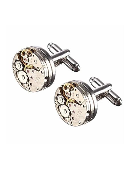 Yellow Chimes Silver-Plated Steampunk Watch Movement Cufflinks