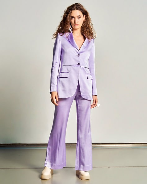 Lilac Women Suit 2 Pieces Long Sleeve Duble Breasted Blazer And Straight  Leg Trousers Office Ladies Pants Sets Slim All-Match - AliExpress