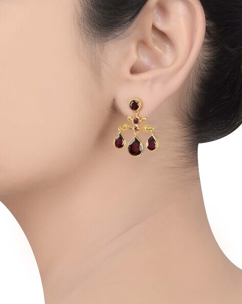 Buy TRIBE AMRAPALI Sterling Silver Gold Plated Blue Sapphire Trillion Drop  Front Back Earrings | Shoppers Stop