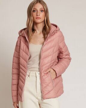 point zero down filled chevron coat