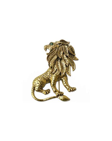MAHI Gold Antique Vintage Lion Brooch Pin