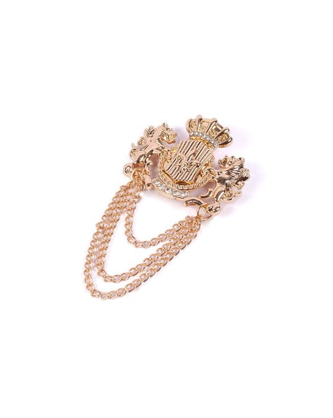 MAHI Rose Gold Plated Angel Unicorns with Golden Chain Brooch Pin