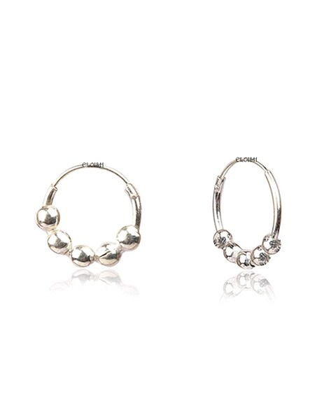 Cube Bead Hoop Drop Earrings in Silver | Lisa Angel