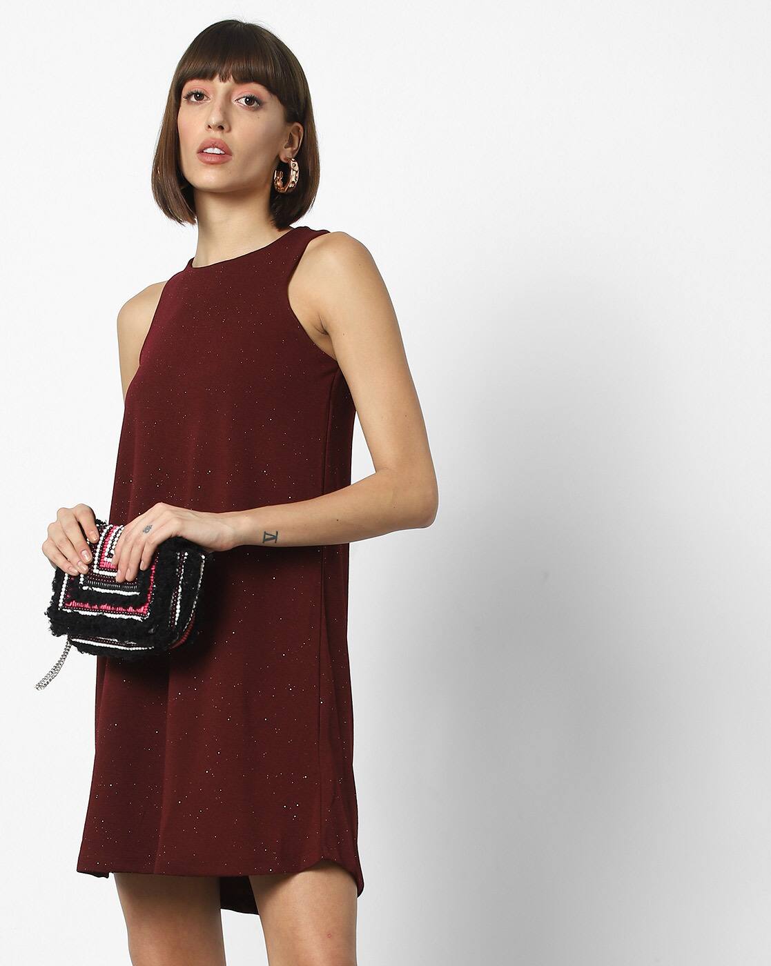 dark red shift dress