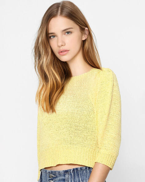 Yellow cheap cropped jumper