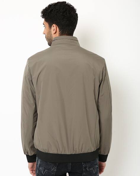 Slim Fit Zip-Front Bomber Jacket with Pockets view 2