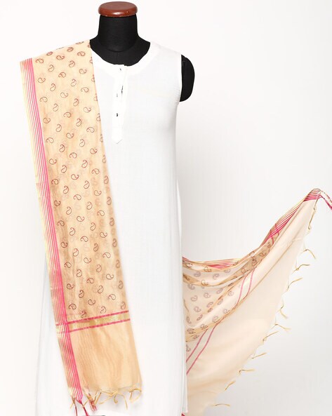 Paisley Print Dupatta with Contrast Border Price in India
