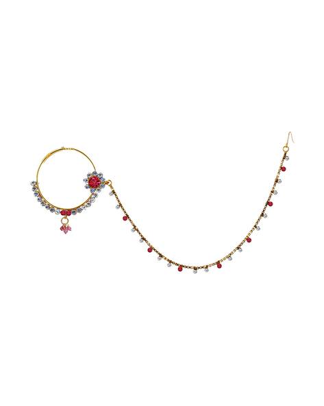 Lucky Jewellery Gold-Plated Floral Nose Ring with Chain