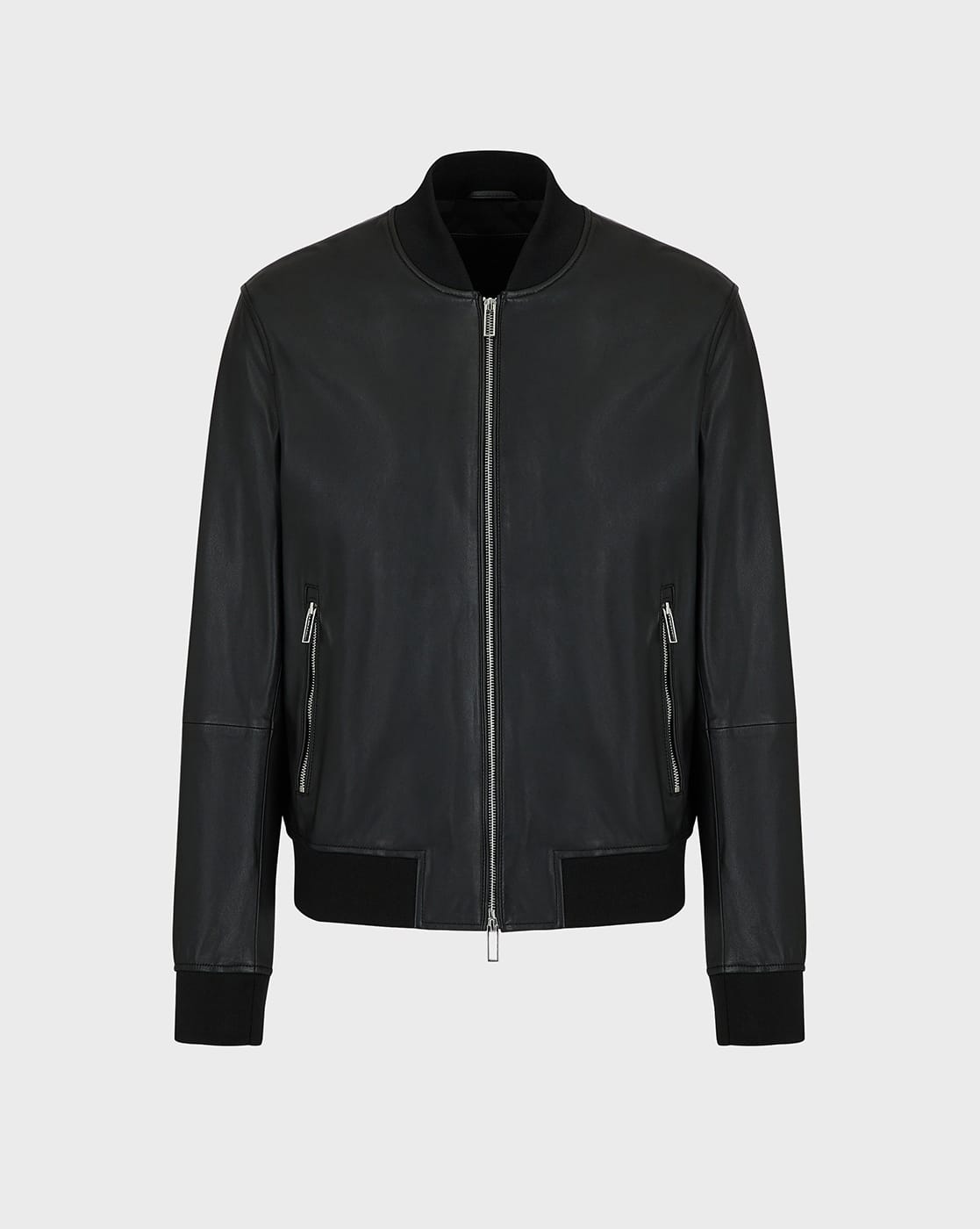 Buy EMPORIO ARMANI Regular Fit Leather Biker Jacket | Black Color
