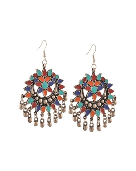 Light Weight Designer Multi Color Glass Meena Afghani Partywear Earring for  Women and Girls. | K M HandiCrafts India