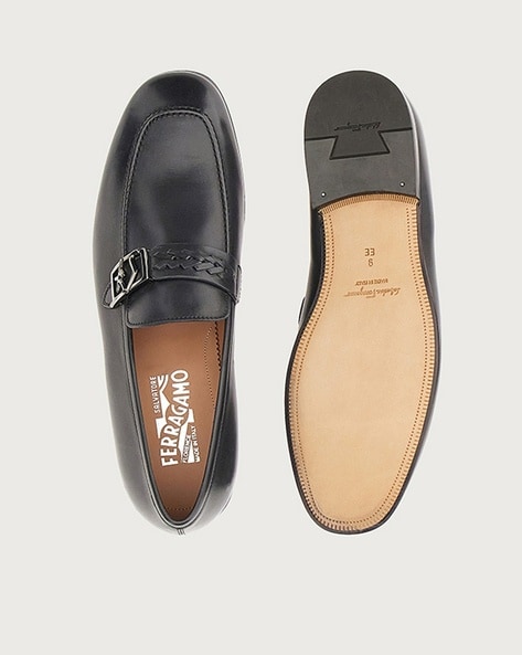Salvatore Ferragamo Black Calf Leather Moccasins Loafers Men's Shoes