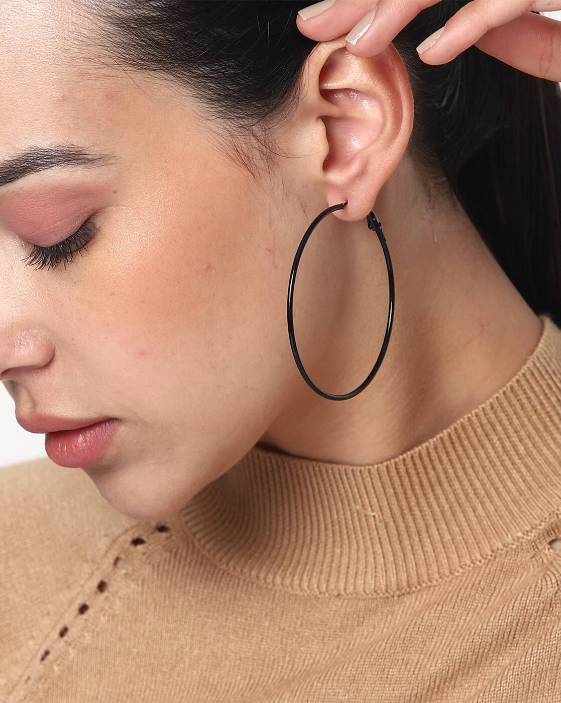 A Double Take Black Hoop Earring - Just4Jewels