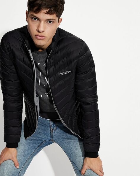 Logo Print Zip Front Puffer Jacket