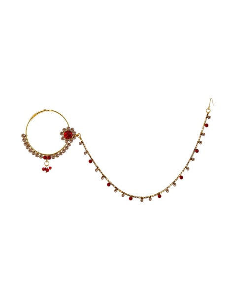 Buy Bollywood Gold Bridal Red Indian Wedding Nose Nath Ring Hoop Chain for  Non-pierced Nose/ Fake Nose Ring/Septum Nose Ring/ Native American Jewelry  Online at desertcartINDIA