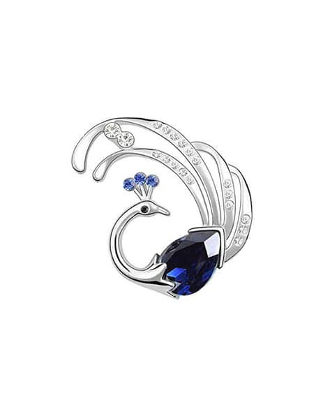 MAHI Rhodium Plated Swooning Peacock Brooch Pin
