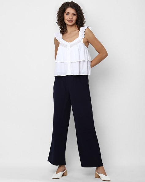 Women V Neck Crop Tops Wide Leg Floral Long Pants Palazzo OL Work Set  Summer | eBay