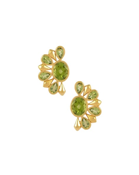 Peridot 6mm Round Stud earrings - 14K White Gold |JewelsForMe