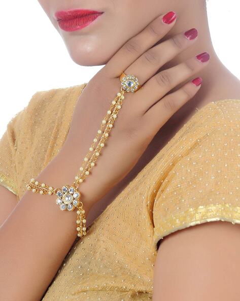 LAIDA Women Oxidised Gold-Plated Ring Bracelet-calidas.vn