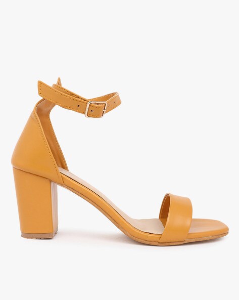 Faux Suede Single Band Ankle Strap Chunky Heel YELLOW (1,795 INR) ❤ liked  on Polyvore featuring shoes, pump… | Ankle strap chunky heels, Peep toe  shoes, Pumps heels