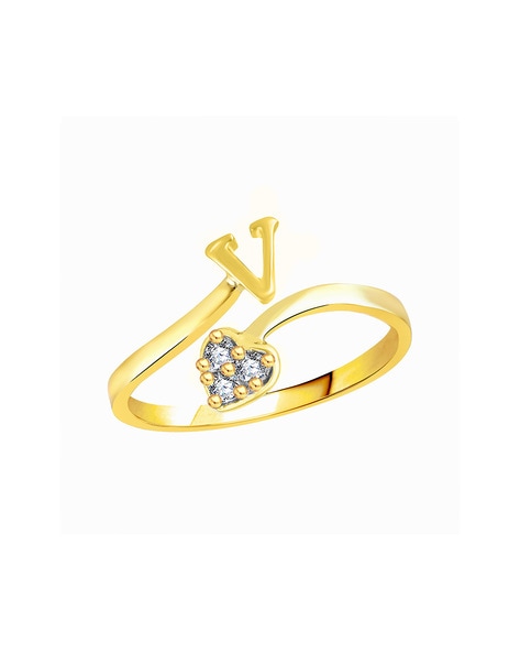 Kanak Jewels Love Collection letter V American Diamond Adjustable Valentine  Heart Gold Initial for Women Girls Girlfriend Men Boys Couples Lovers Design  Gold plated Ring : Amazon.in: Fashion