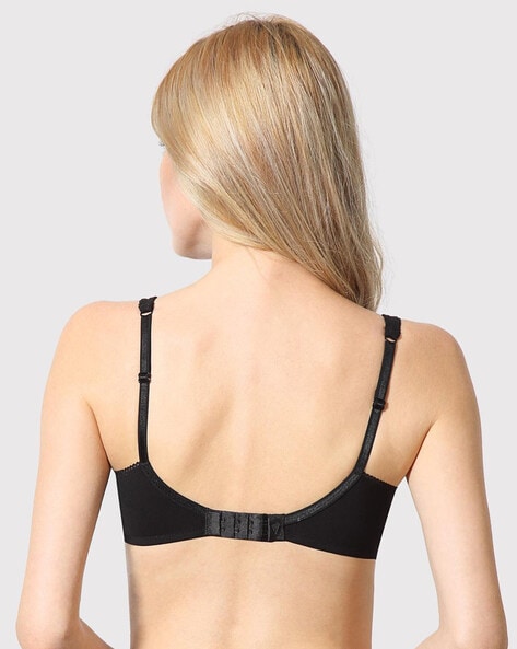Farever Women's Wirefree Non Padded Cotton Elastane Stretch Full Coverage  Bra with soft adjustable straps in Black - 1615 - Farever