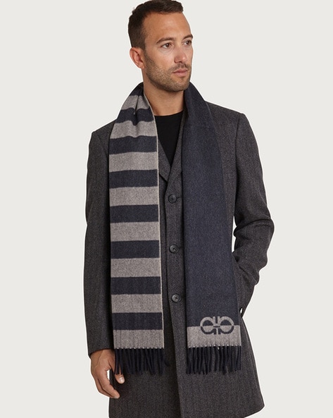 Ferragamo Men Gancini Scarf Grey