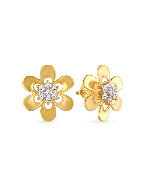 14K Yellow Gold Pearl Flower Stud Earrings | The Jewelry Vine