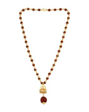 fashion frill Gold-Plated Rudraksha Trishul & Damru Pendant Chain-picture-26