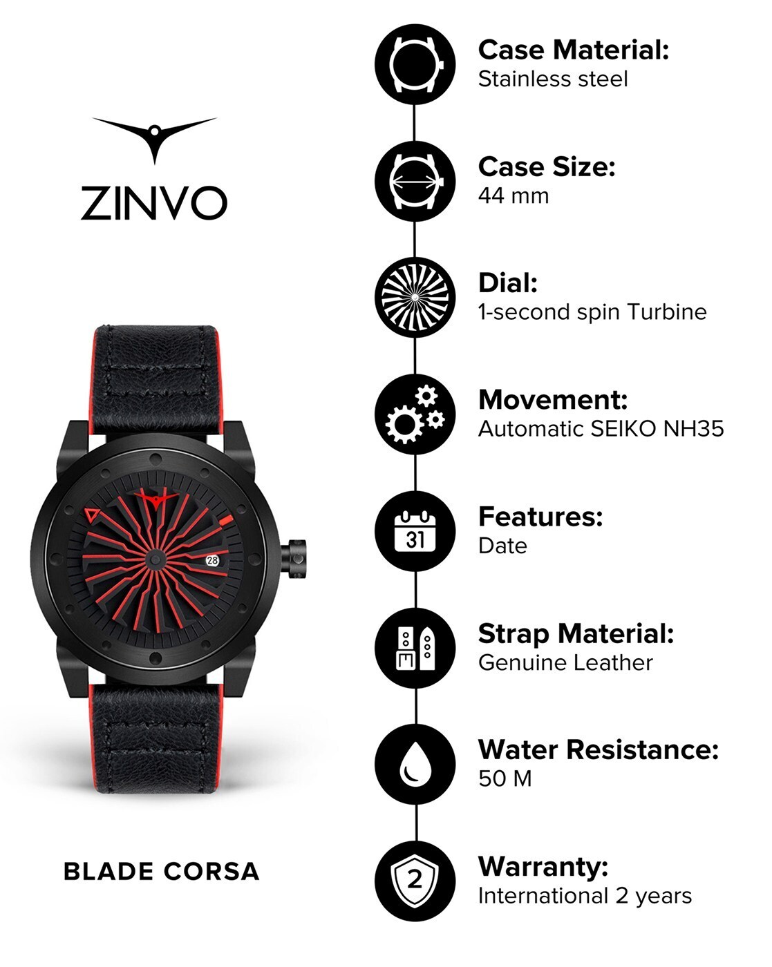 Automatic Watch ZINVO Blade Dusk Brown - Worldwide Shipping BLADE-DUSK