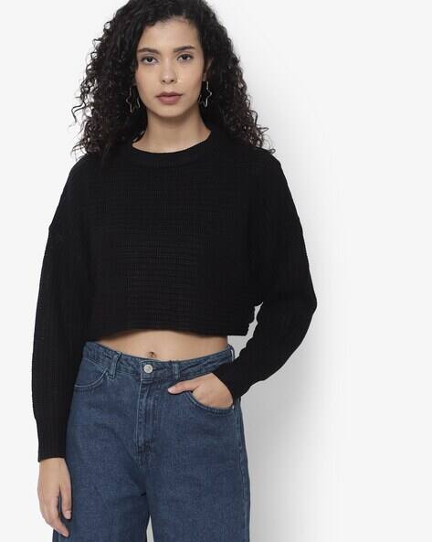 Cropped Sweatshirt with Drop-Shoulder Sleeves