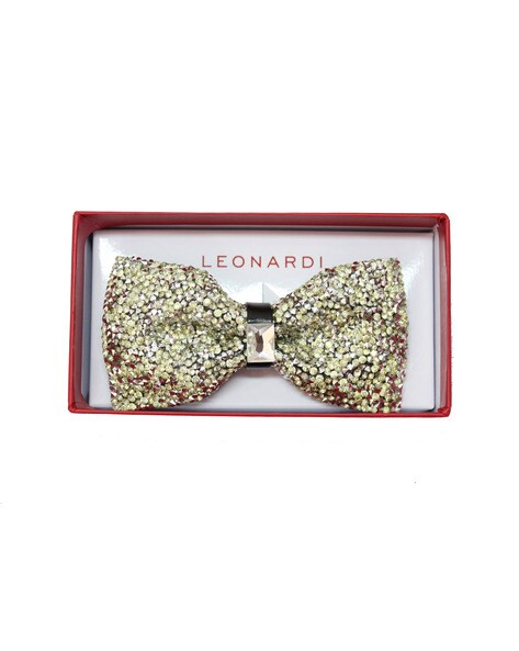 Silver Embellished Rhinestone Bow Tie