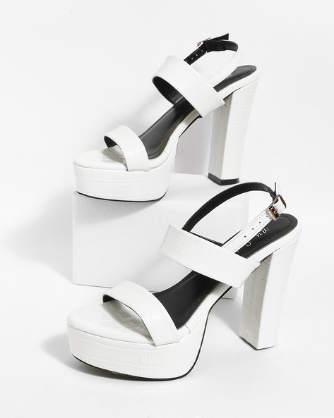 Rae Super High Chunky Platform Heels In White Synthetic Leather