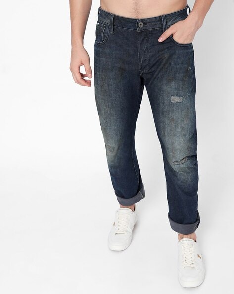 Gas Enzo Distressed Mid-Rise Washed Jeans