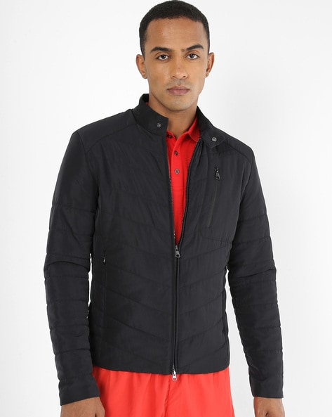 Buy EMPORIO ARMANI Quilted Jacket with Front Zipper | Black Color Men |  AJIO LUXE