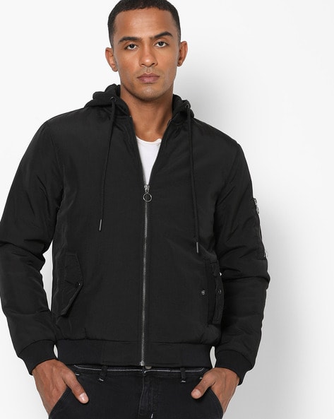 Buy online Black Nylon Bomber Jacket from Jackets for Men by Showoff for  ₹1309 at 70% off | 2024 Limeroad.com