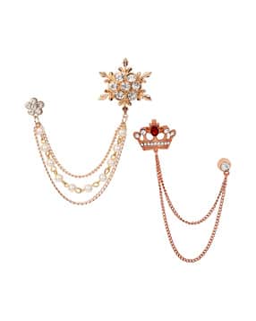 Pack of 2 Crown Star Long Double & Triple Layer Chain Brooches CO1105175Z-image-40