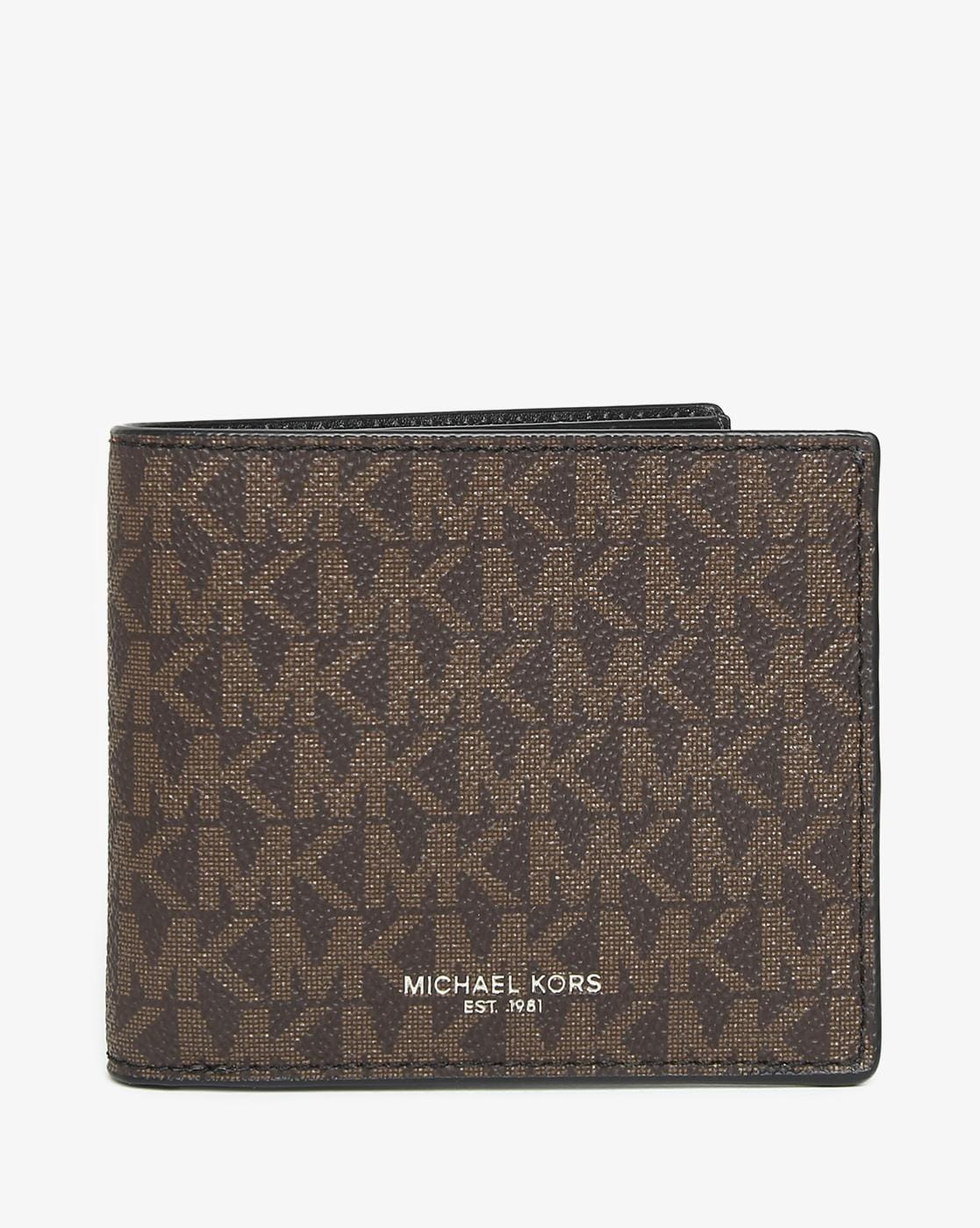 Michael Kors Men’s All Over MK Logo Print Leather Slim Billfold Wallet  Brown NWT