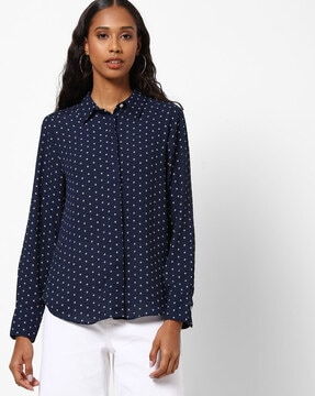 blue and white spot blouse