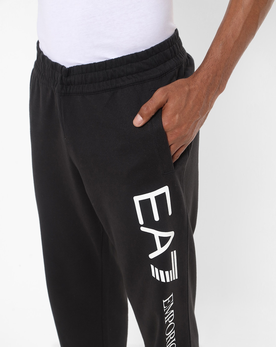 Buy EA7 Emporio Armani Straight Track Pants with Contrast Vertical Maxi  Logo | Black Color Men | AJIO LUXE