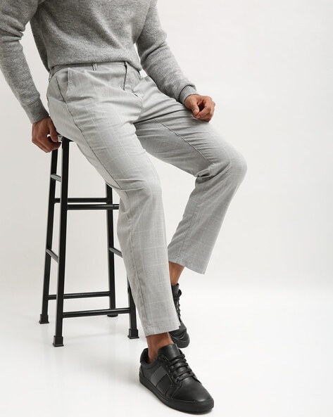 Peter England Elite Light Grey Slim Fit Trousers