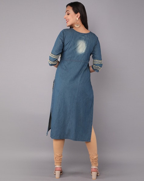 Buy NOZ2TOZ Women's Viscose Rayon Petrol Party Wear Embroidered Kurta With  Pant And Duppata Set Online at Best Price | Distacart