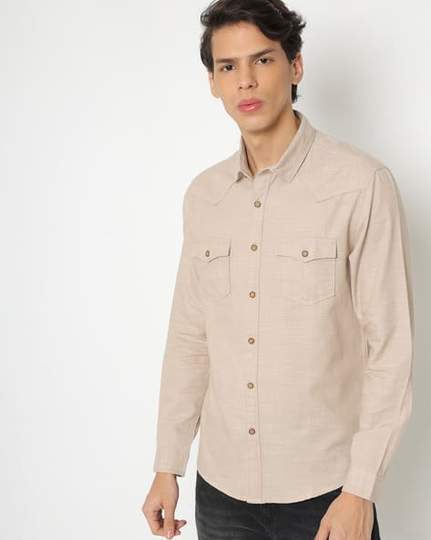 Panelled Cotton Shirt with Flap Pockets