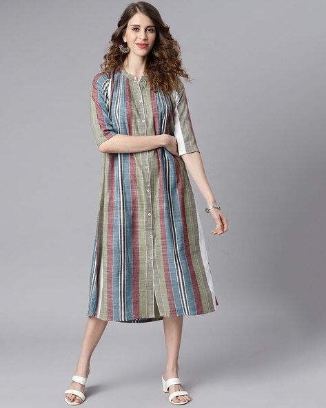 striped button front dress